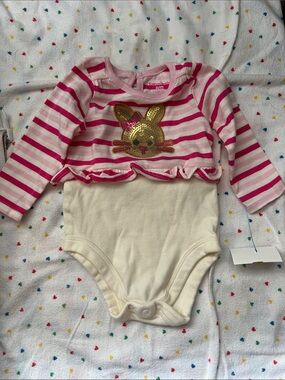 Garanimals Pink & Cream Bunny Sequin Stripe Baby One-Piece